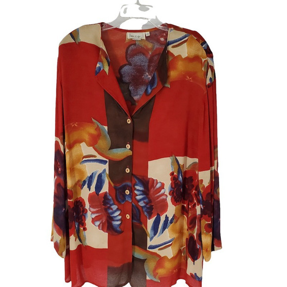 Laura Kieffer Womens Blouse Multicolor Floral Long Sleeve V Neck USA Plus 22 - Picture 1 of 9